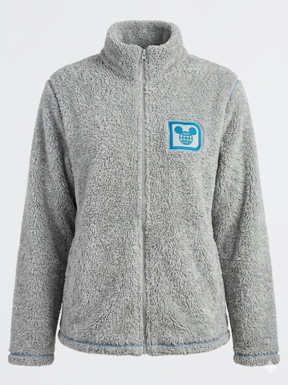 Disney Parks Vintage Retro Mickey Mouse Globe Logo Grey Sherpa Full Zip Size XXL